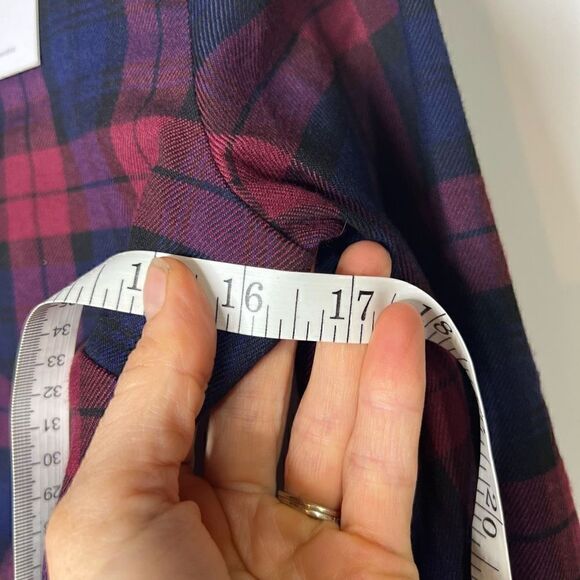 Lovers + Friends Liliana Burgundy Blue Plaid Long-sleeve Mini Dress - Picture 10 of 11